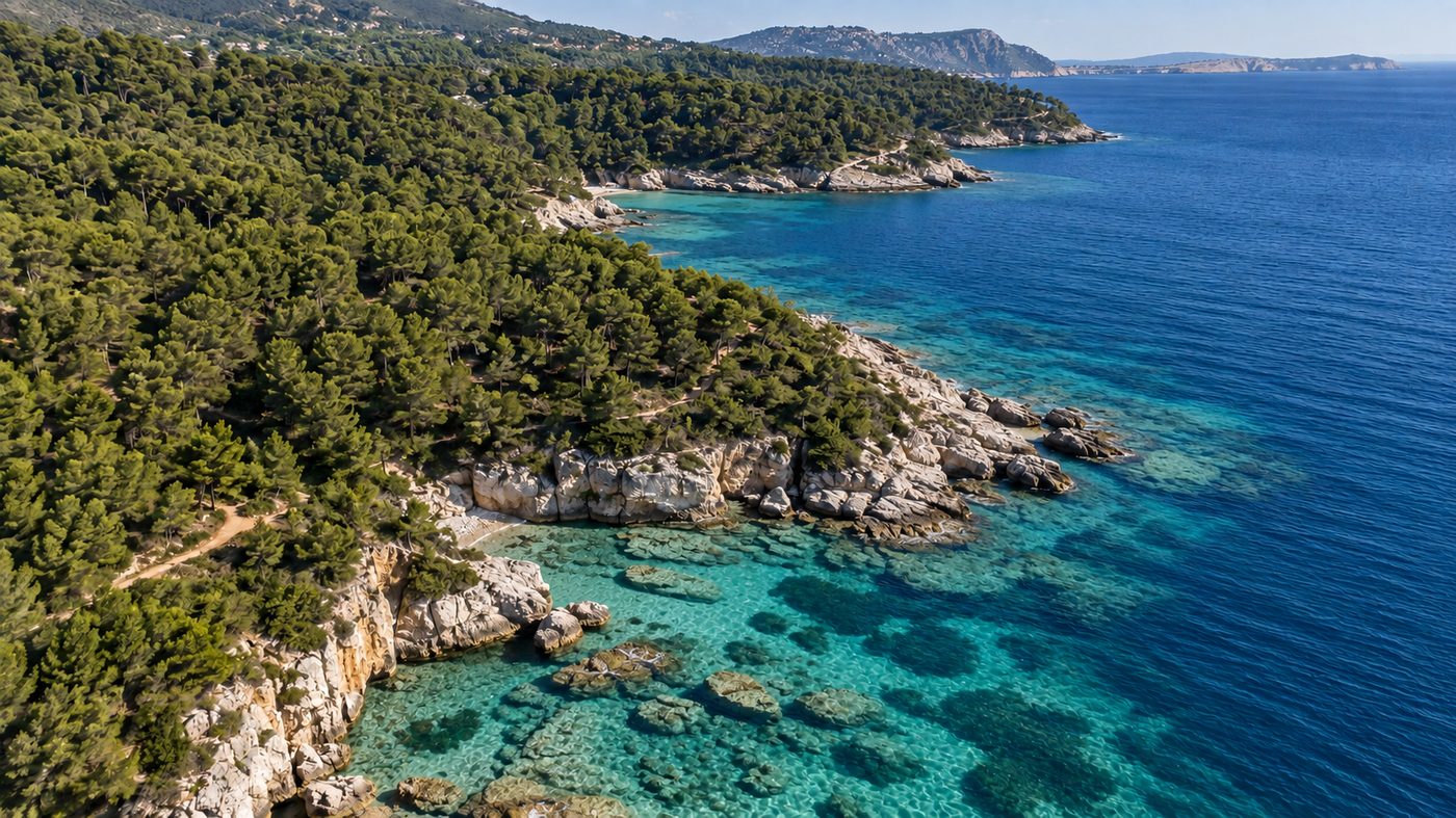 Vue aérienne d'une côte, captation par drone