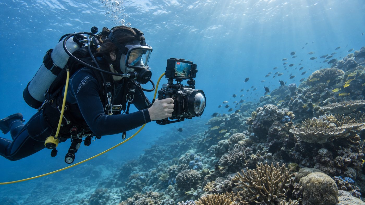 Plongeur filmant sous l'eau